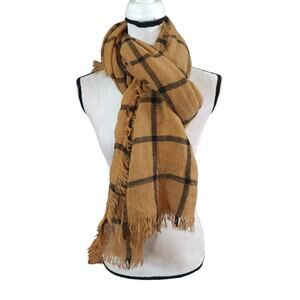 Remi & Reid Lightweight Plaid Fringe Scarf Neutral Preppy Women's One Size